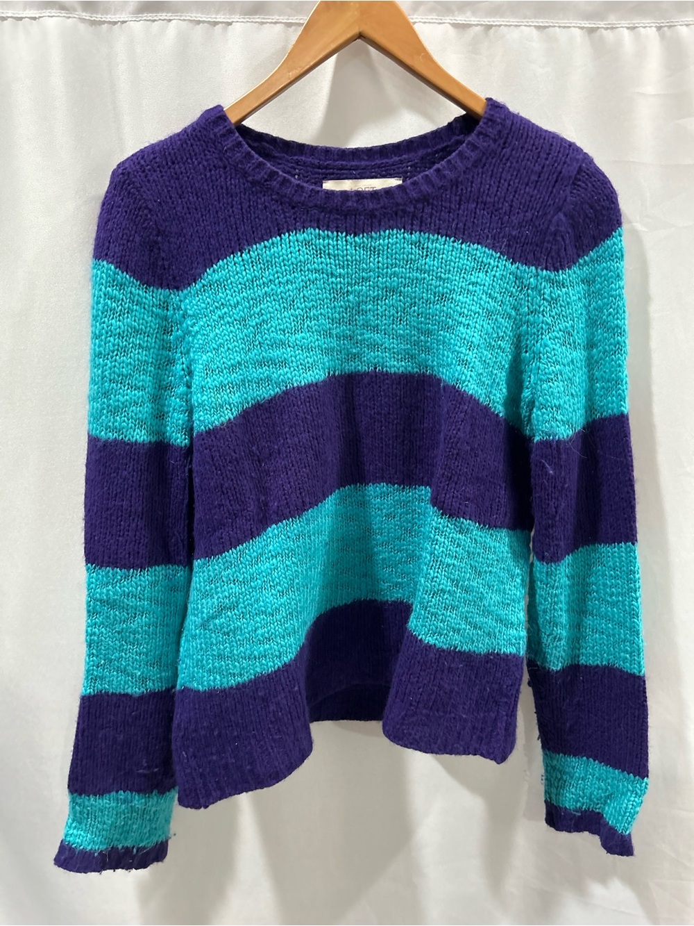 LOFT Striped Crewneck Sweater in Teal and Purple